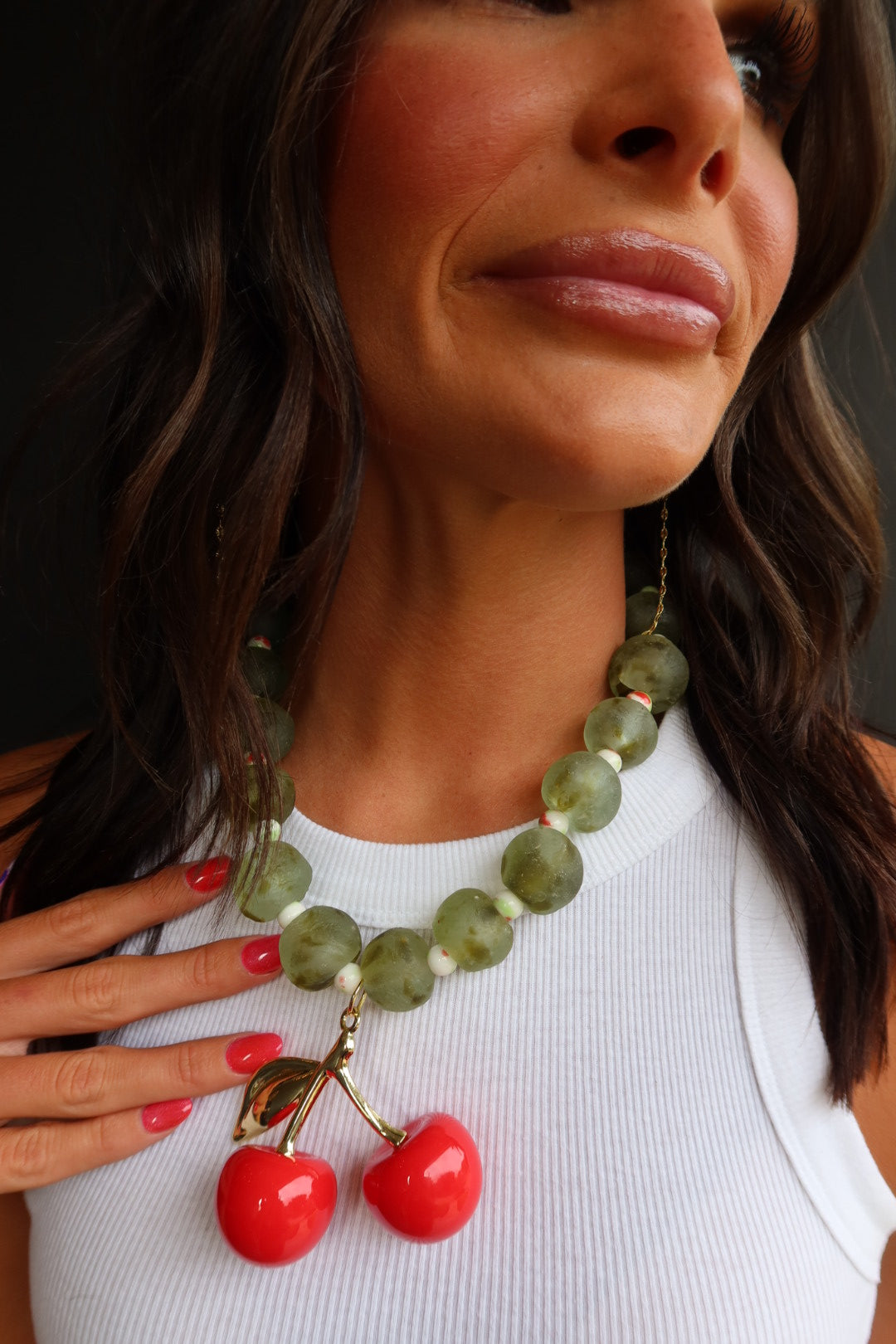 CHERRY BOMB (LIGHT GREEN GLASS BEADS)