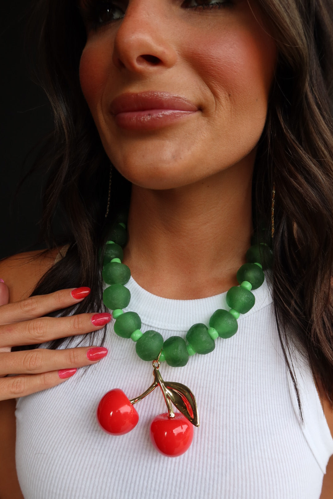 CHERRY BOMB (GREEN GLASS BEADS)
