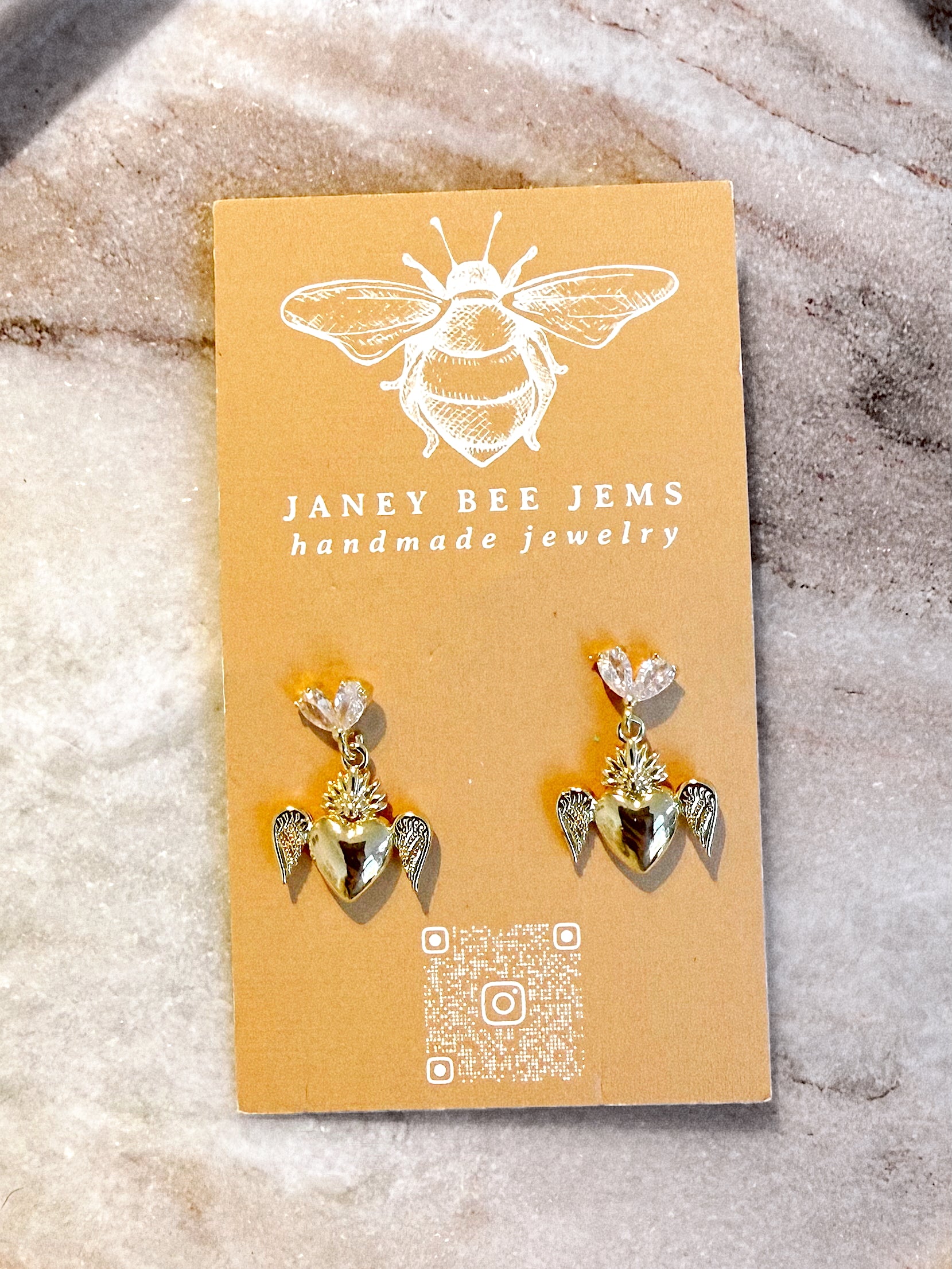 HEART WINGS DANGLE STUDS