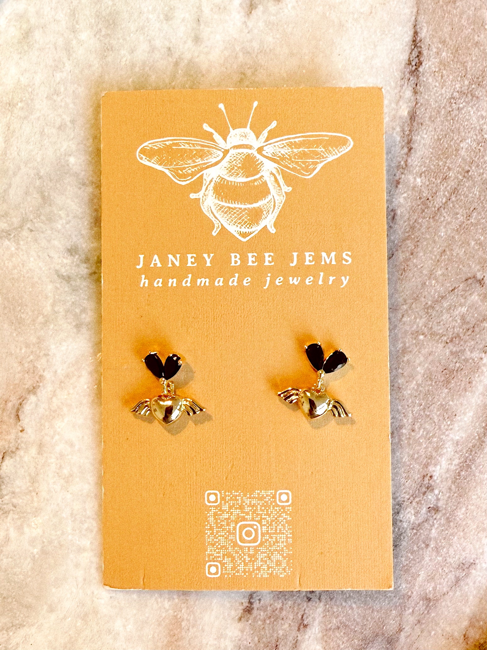 TINY HEART WINGS DANGLE STUDS