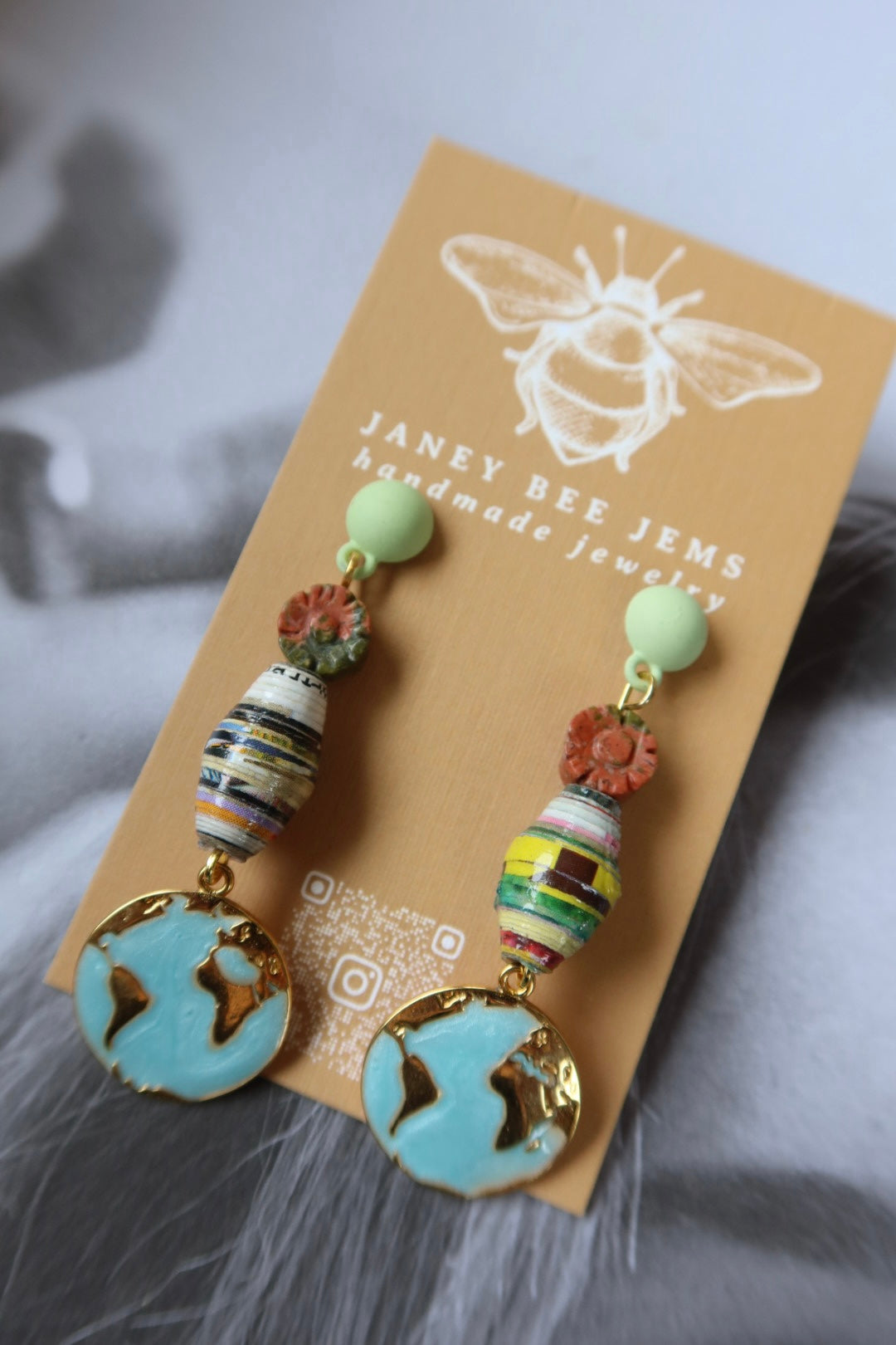EARTH PAPER MACHE BEAD EARRINGS