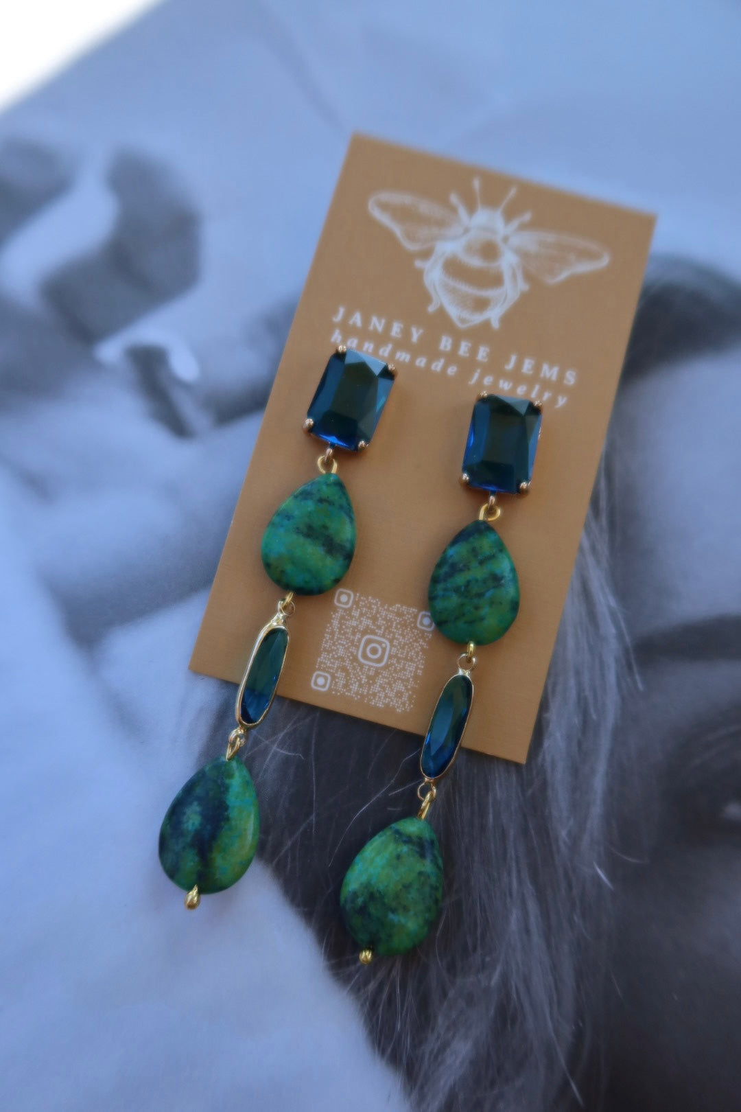 BLUE TEAR DROP DANGLES