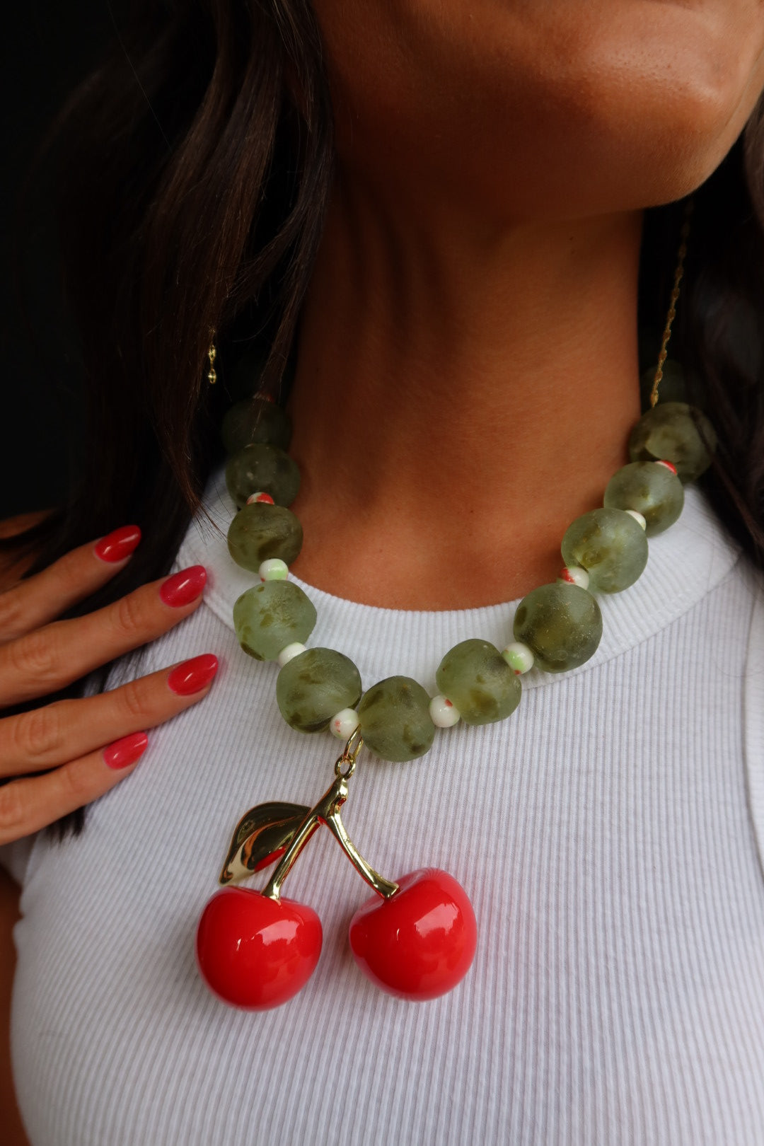 CHERRY BOMB (LIGHT GREEN GLASS BEADS)