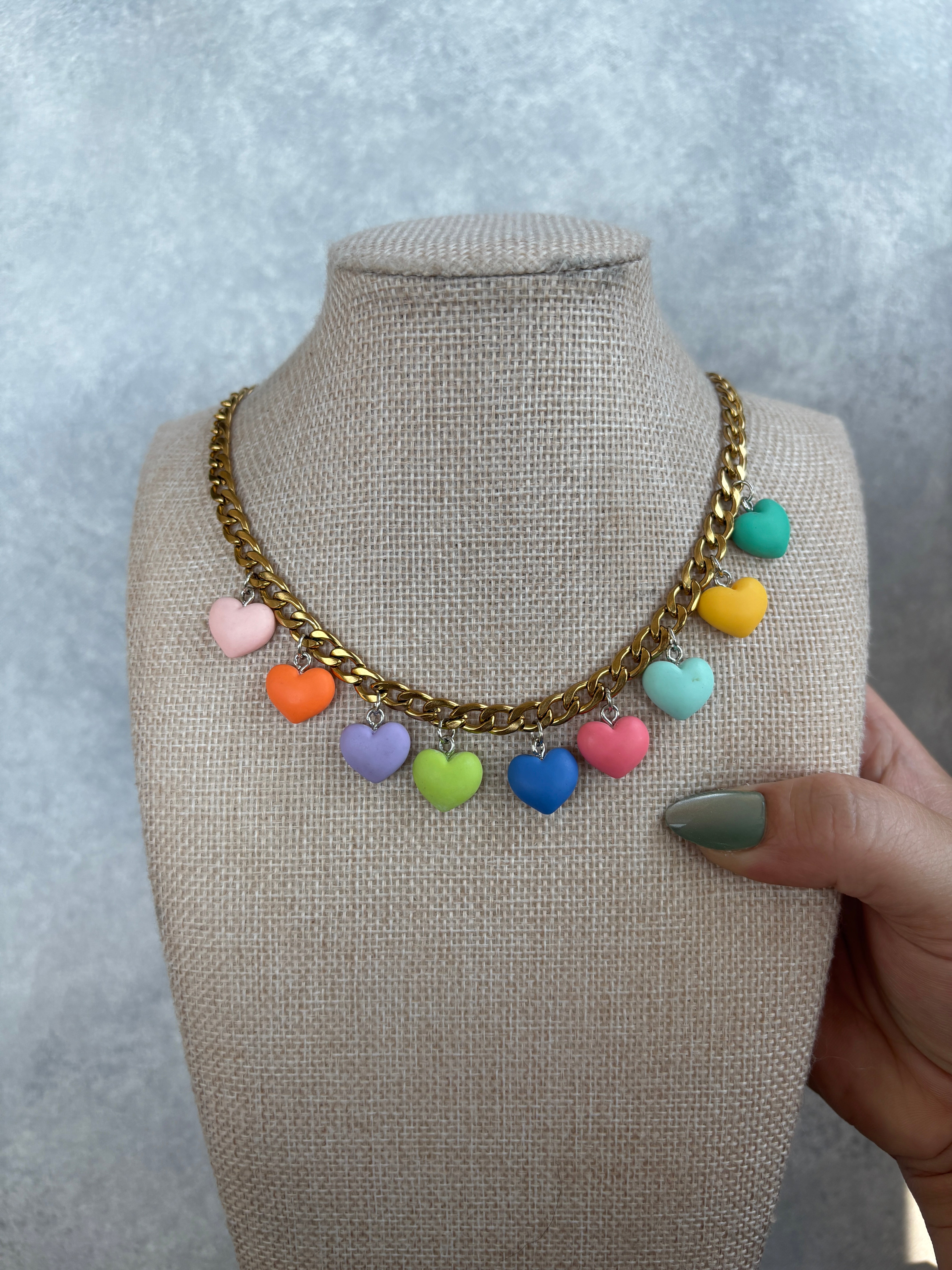 COLORFUL BUBBLE HEART CHARM NECKLACE