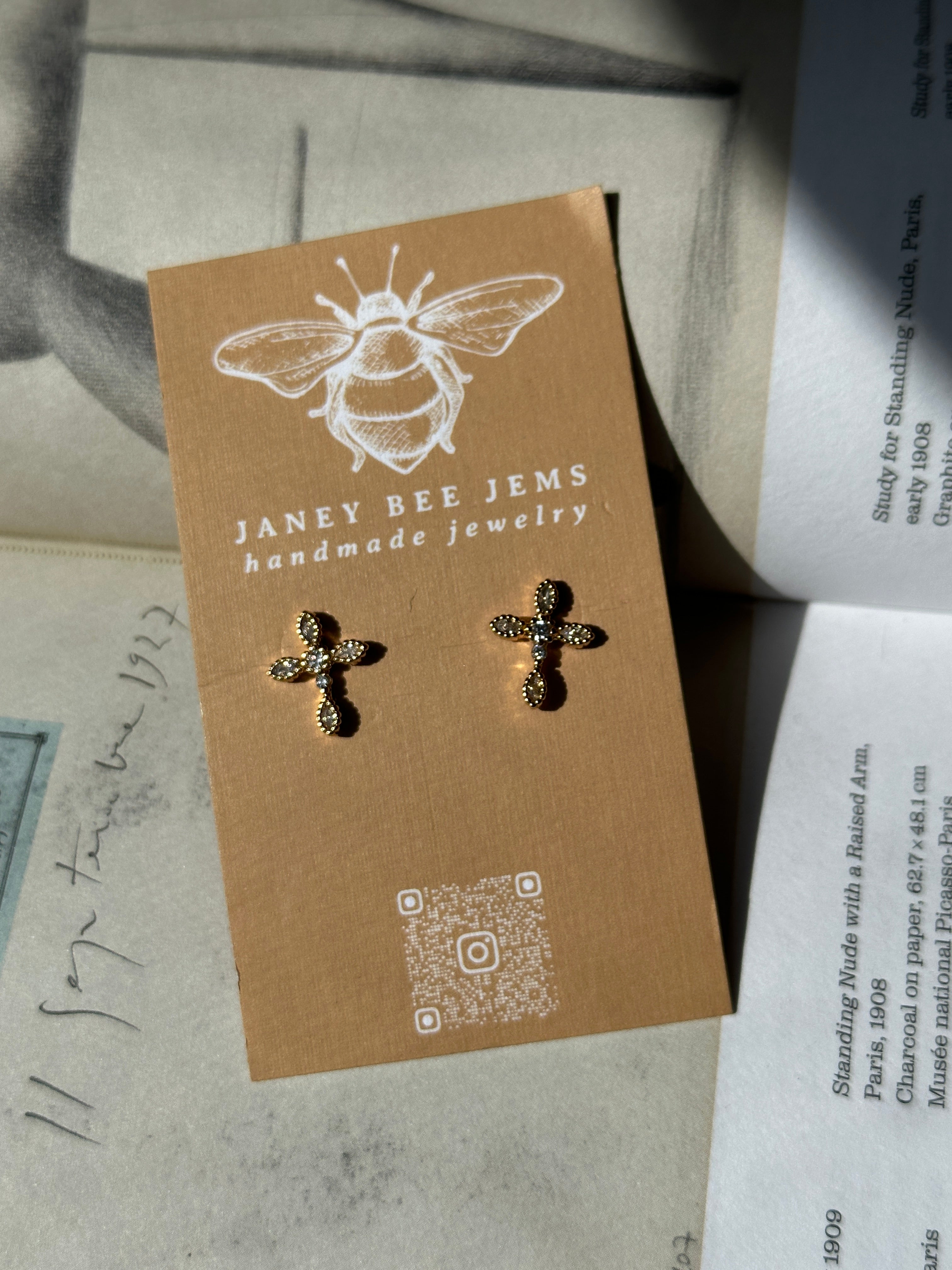 JEWELED CROSS STUDS