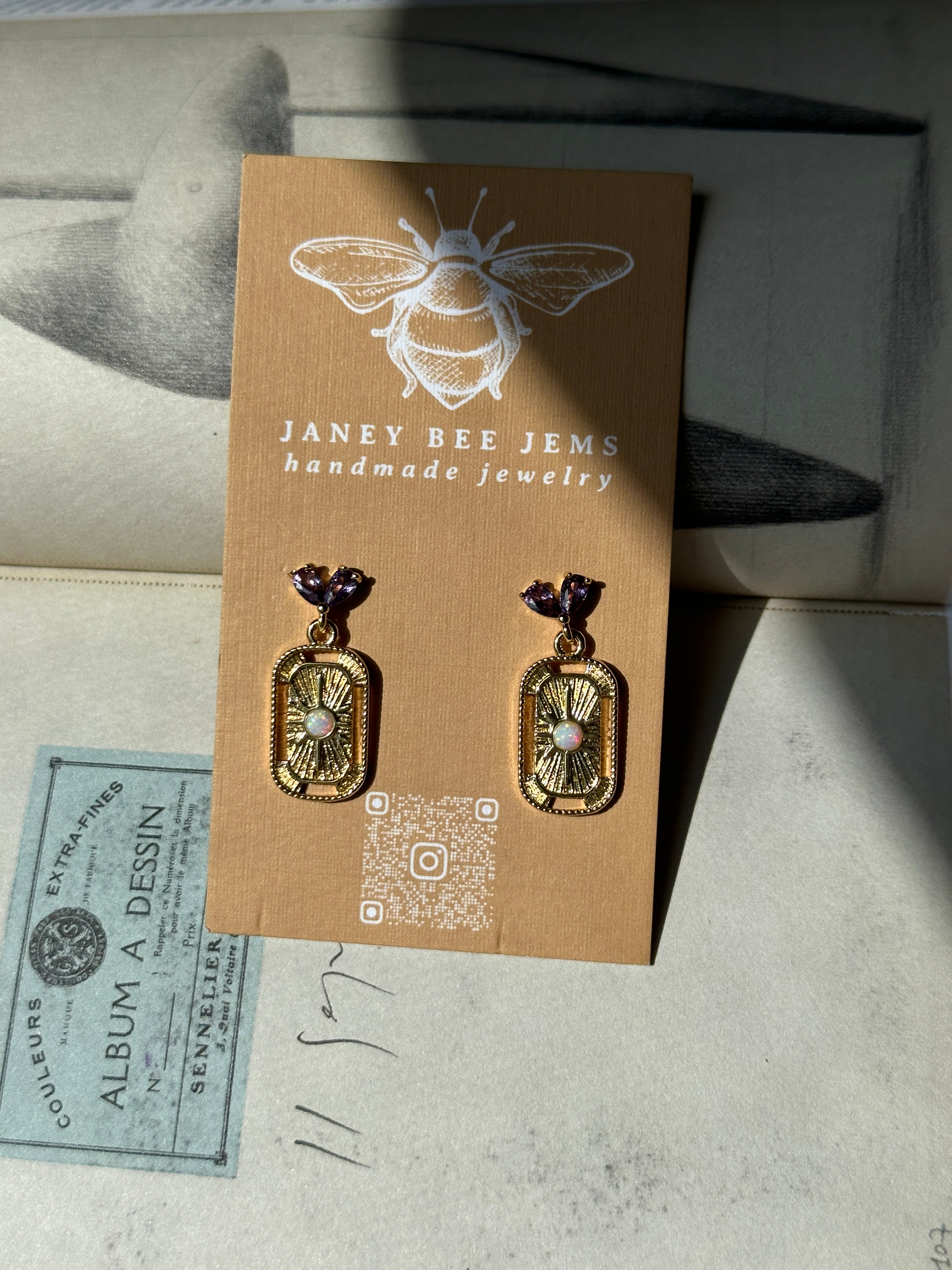 PLUM OPAL TILE EARRINGS