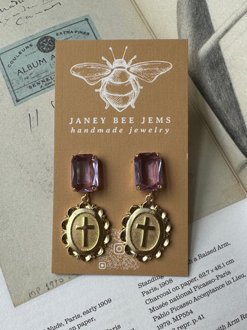 VIOLET CROSS EARRINGS