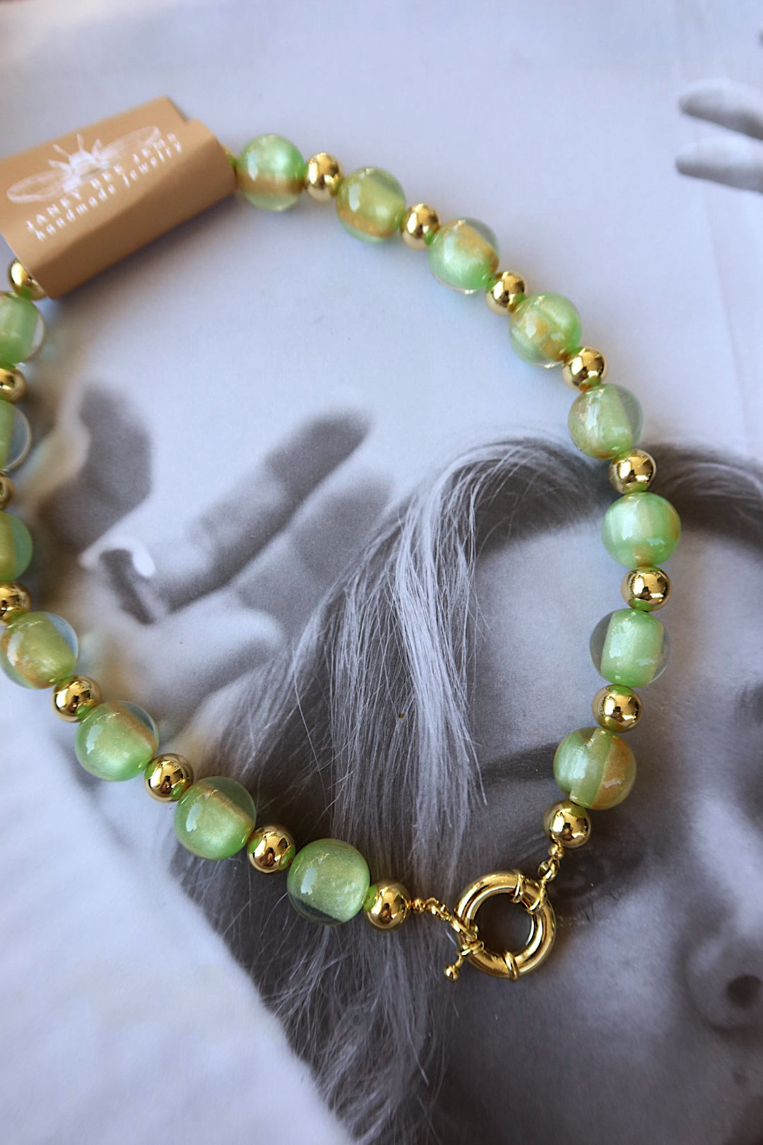 BIG GREEN BEADED CHARM HOLDER