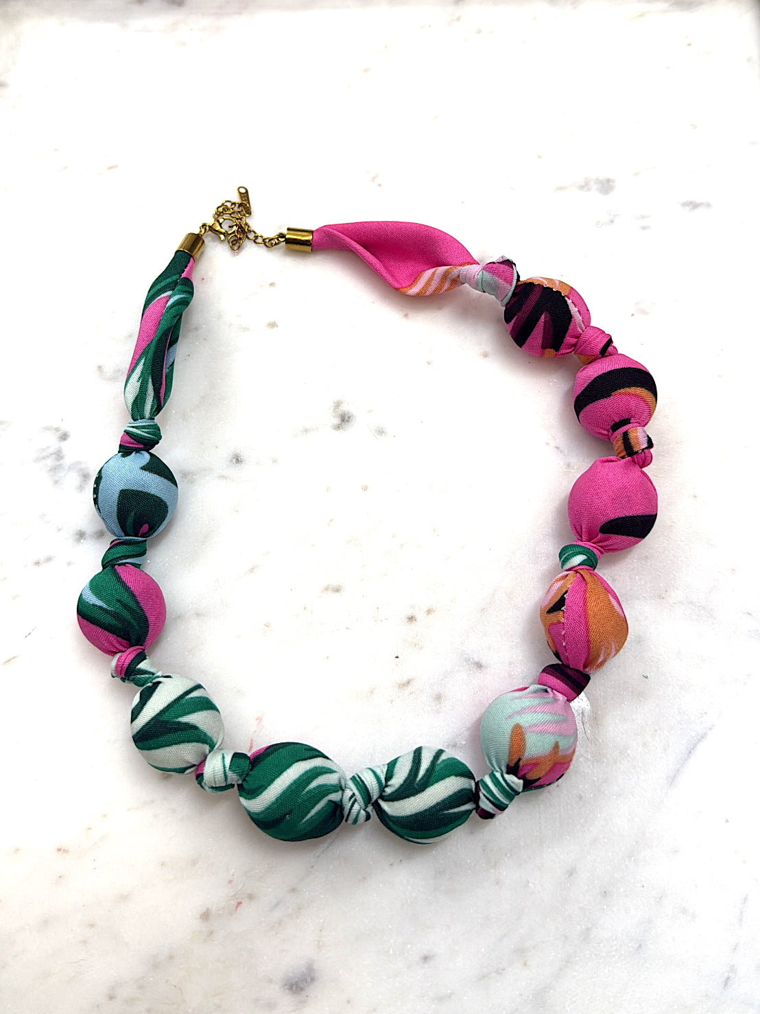 PINK AND GREEN FABRIC NECKLACE