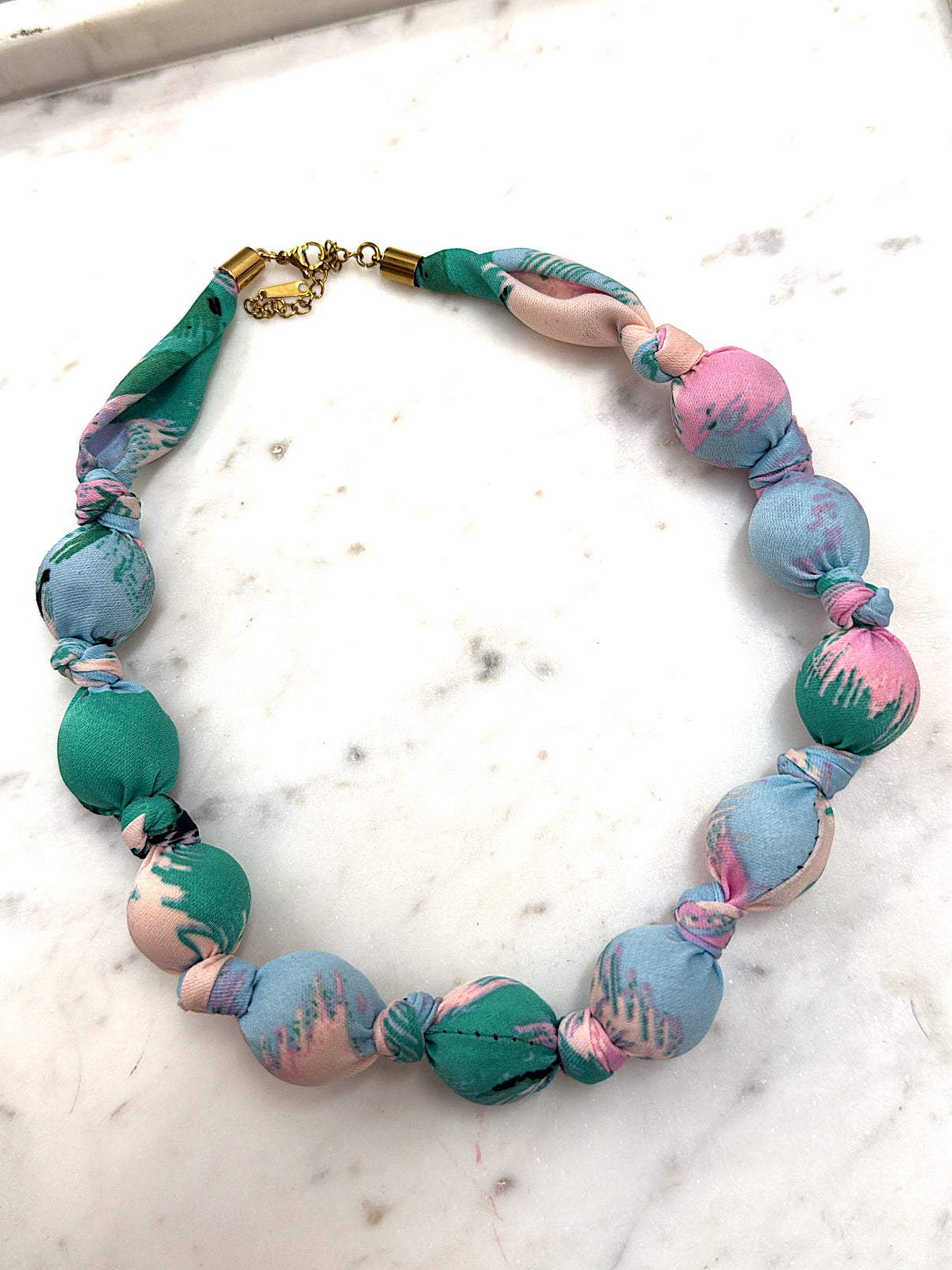 LIGHT PINK AND BLUE FABRIC NECKLACE