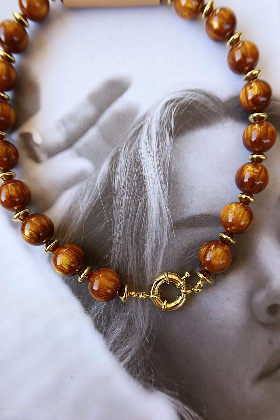 BROWN BEADED CHARM HOLDER